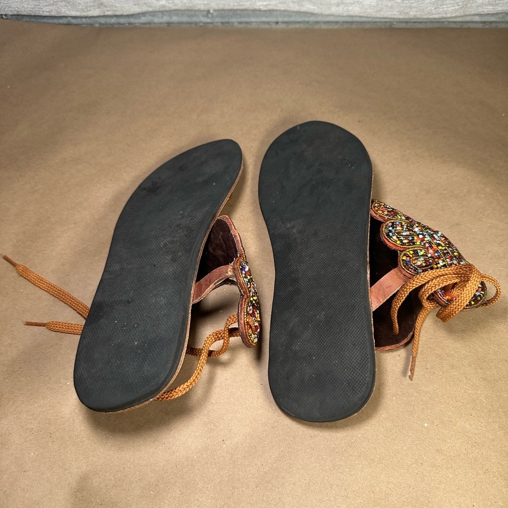 Beaded Boho Leather Sandals Size 41 - Picture 6 of 7